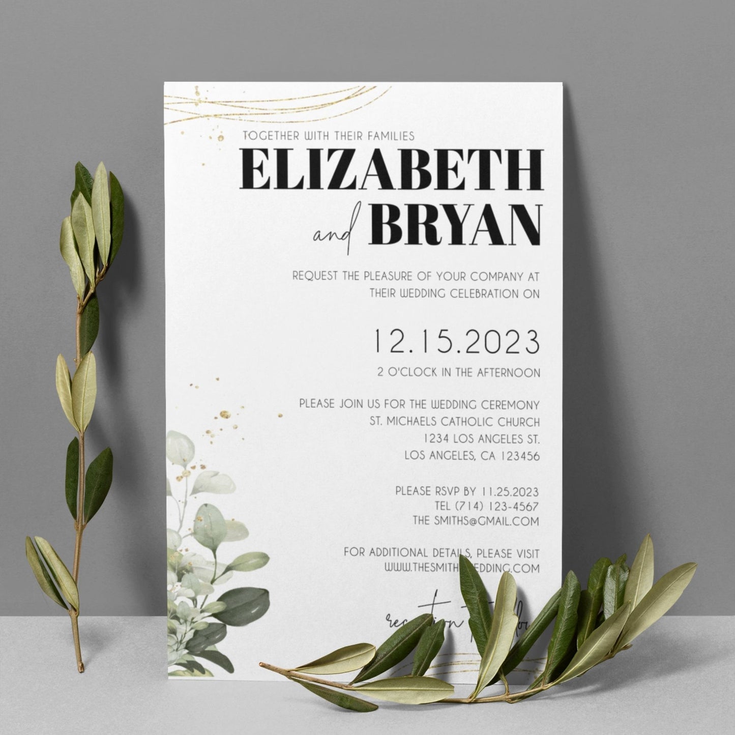 Eucalyptus Wedding Invitation Suite Template