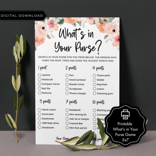 What's In Your Purse Bridal Shower Game - Floral