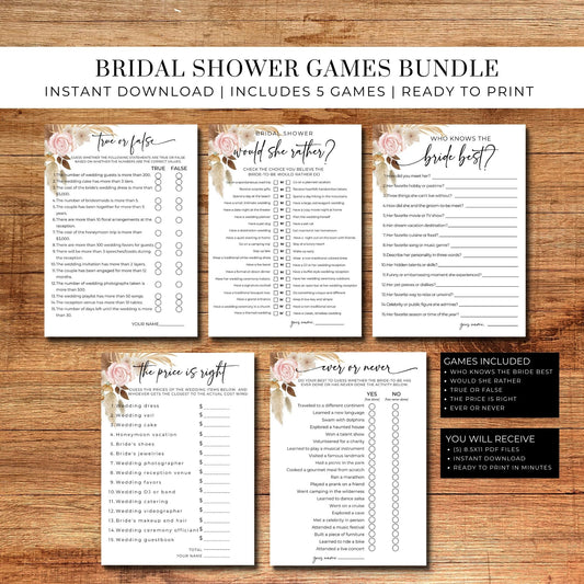 Bridal Shower Party Games Bundle - Boho Floral