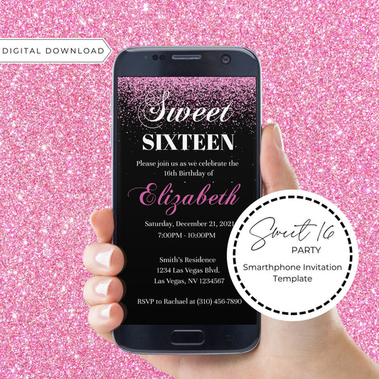 Sweet 16 Party Electronic Smarthpone Invitation Template