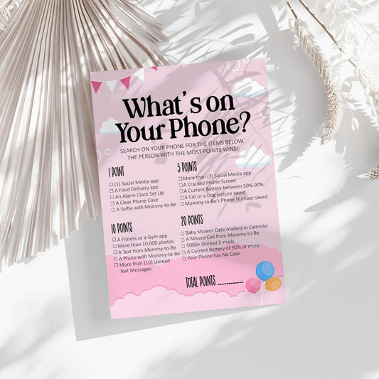 What's On Your Phone Baby Shower Game, Fun Baby Shower Activity, Printable Baby Shower Game for Guests, Instant Download, Party Game Idea