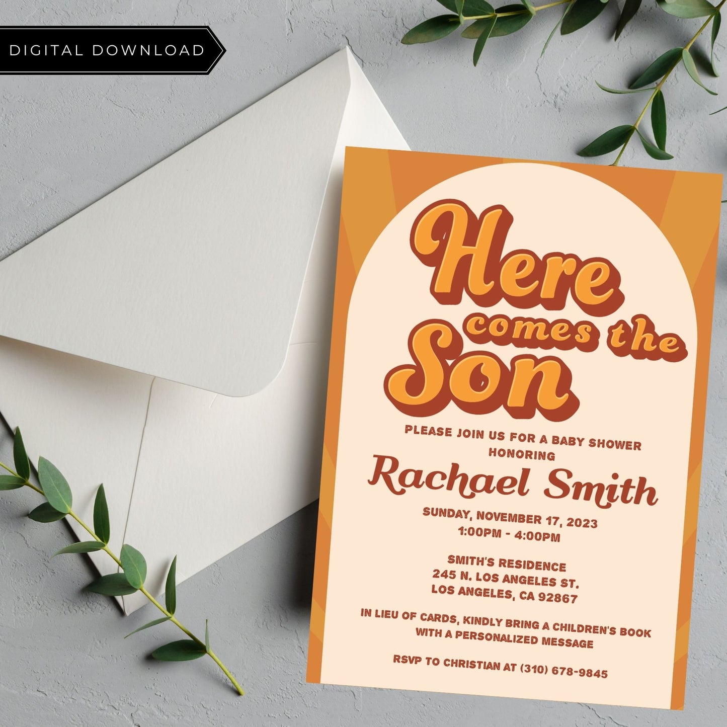 Here Comes the Son Baby Shower Invitation 5x7