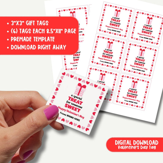 Happy Valentine's Day Tag Template - 3x3 Editable Valentines Treat Tag for Kids, Sweet Treat Tags, Valentine Gift Tag for Classmates