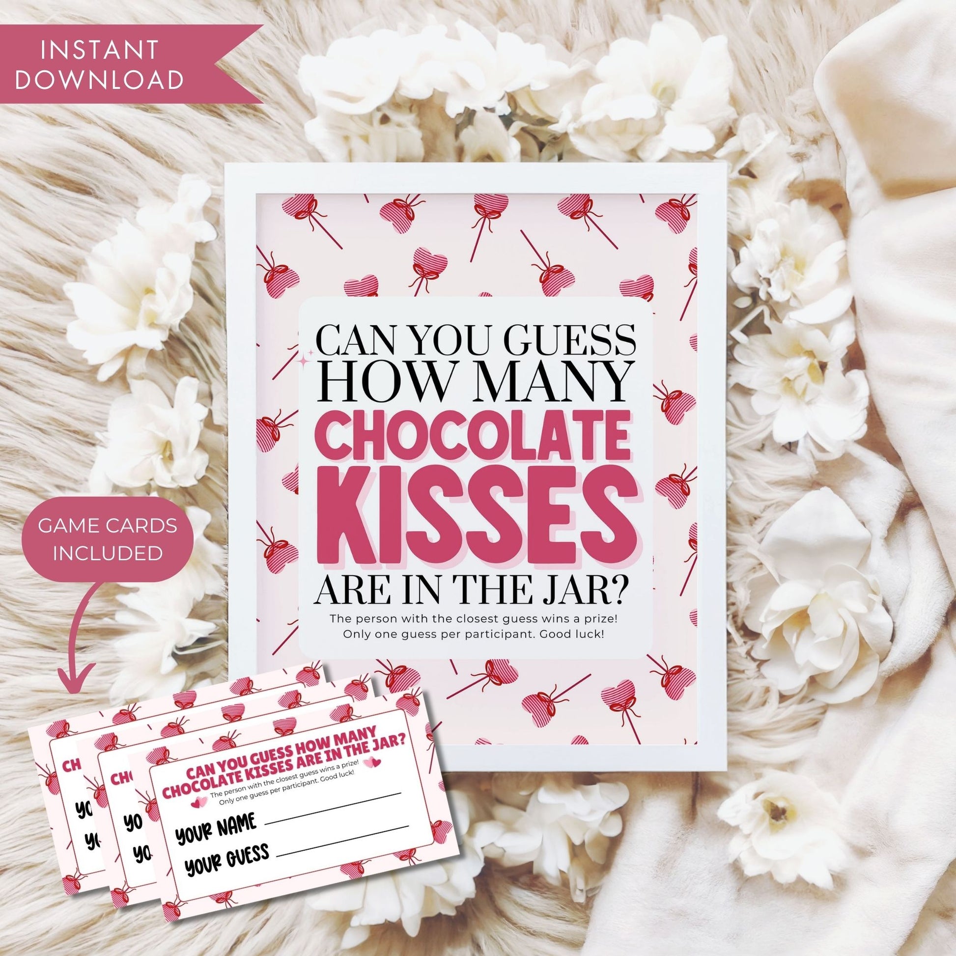 Valentine's Day Chocolate Kisses Guessing Game Sign – Fun 8x10 Printable Game for Couples, Families, Office Parties, Instant Download