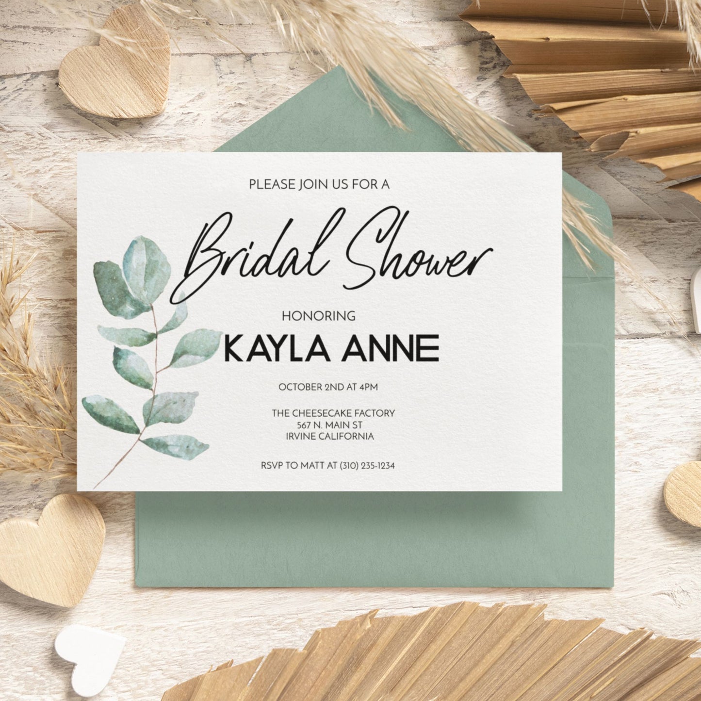Bridal Shower Invitation Template - Greenery