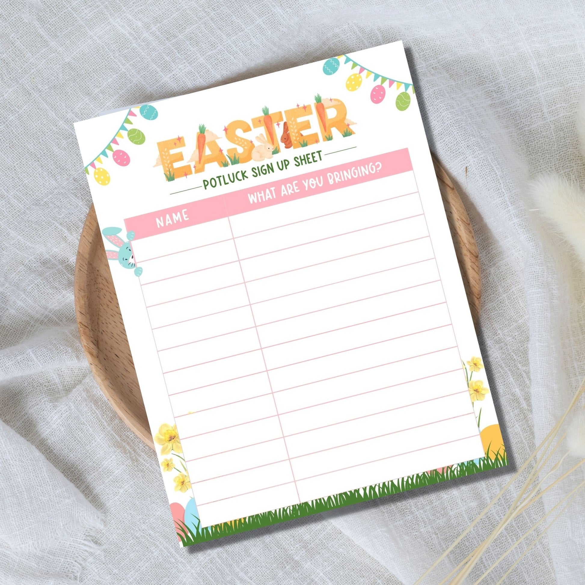 Easter Party Potluck Sign Up Sheet 8.5x11