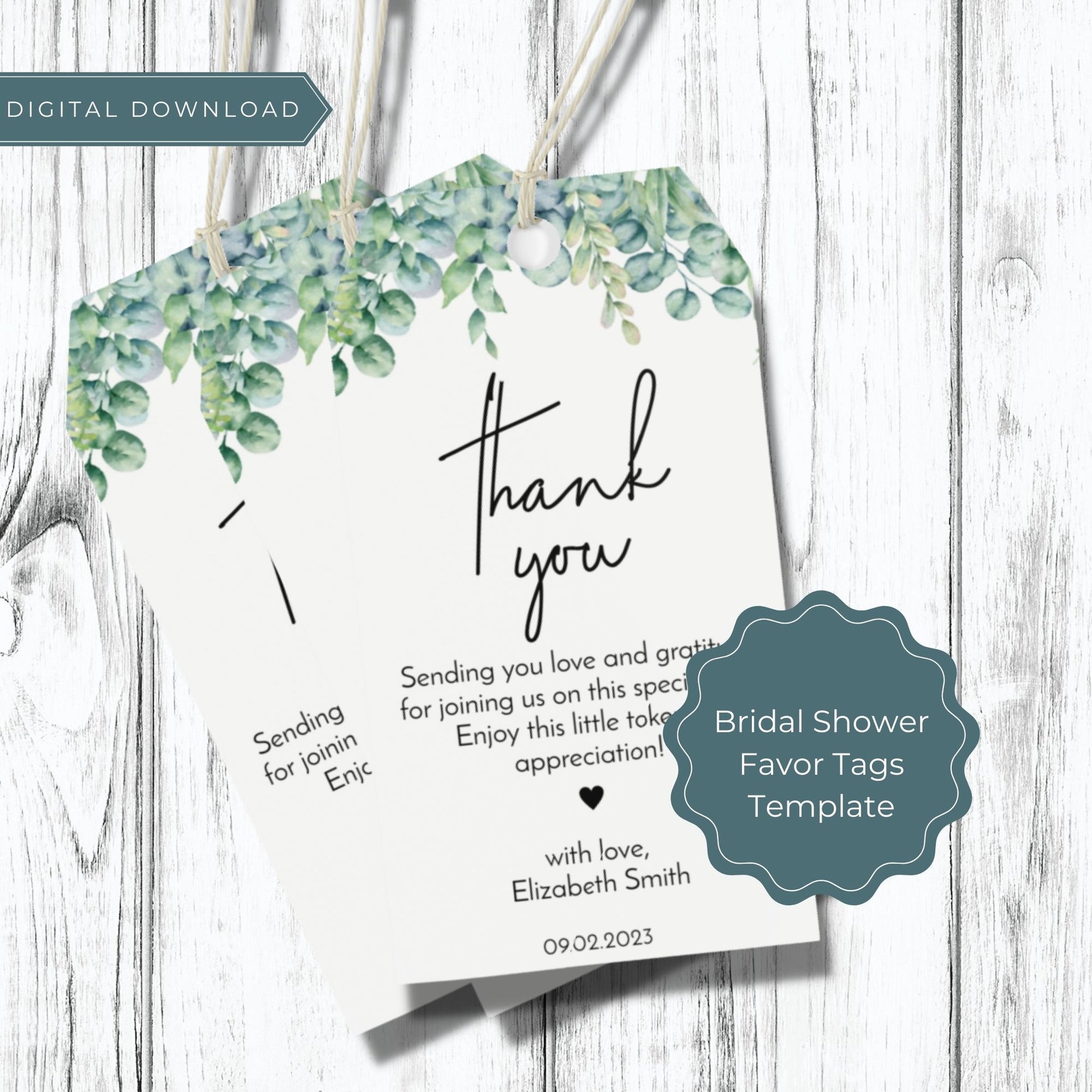 Bridal Shower Favor Tags Template - Greenery