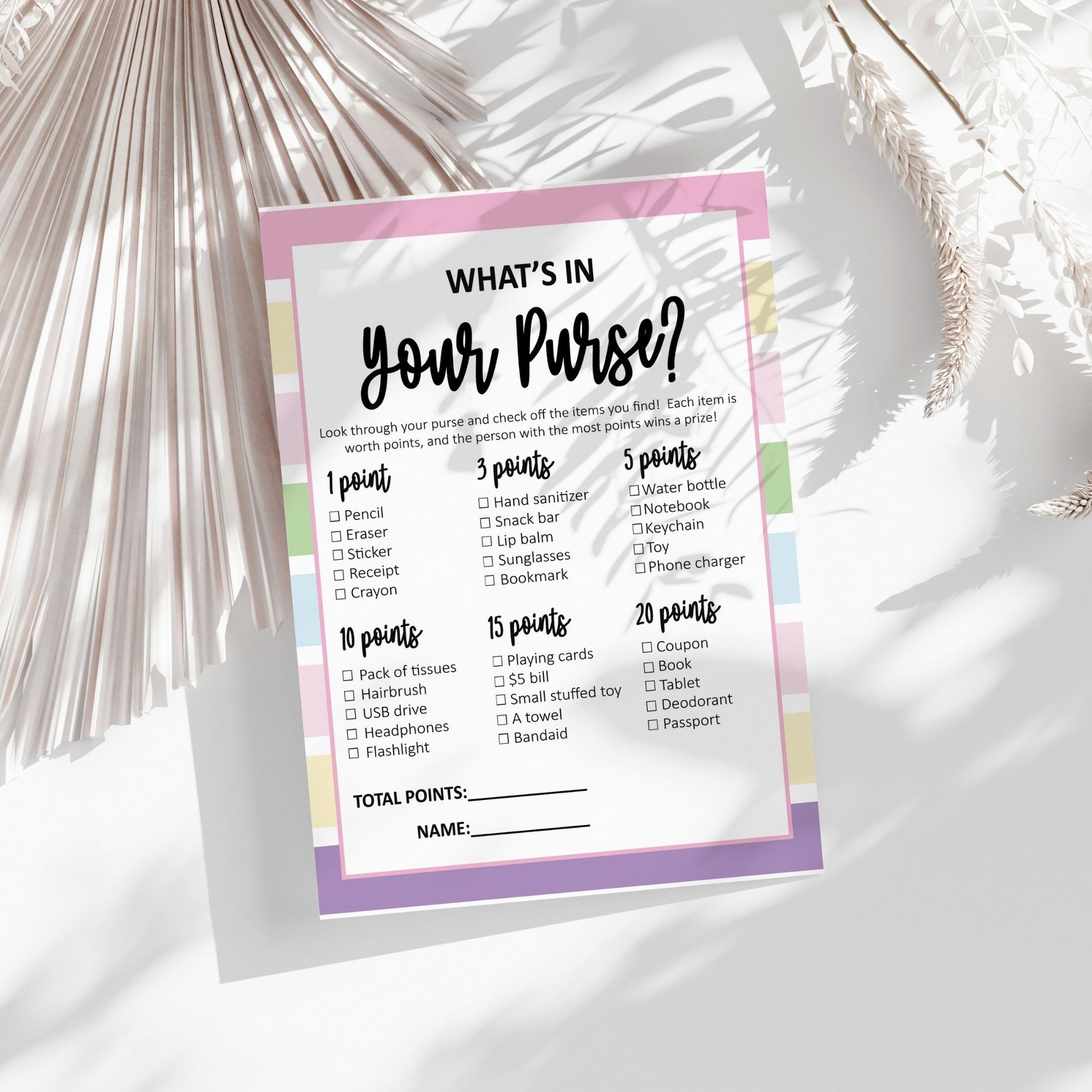 Pastel What's in Your Purse Baby Shower Game 5x7 Printable - Fun, Interactive Baby Shower Activity - Instant Download for Baby Shower Entertainment