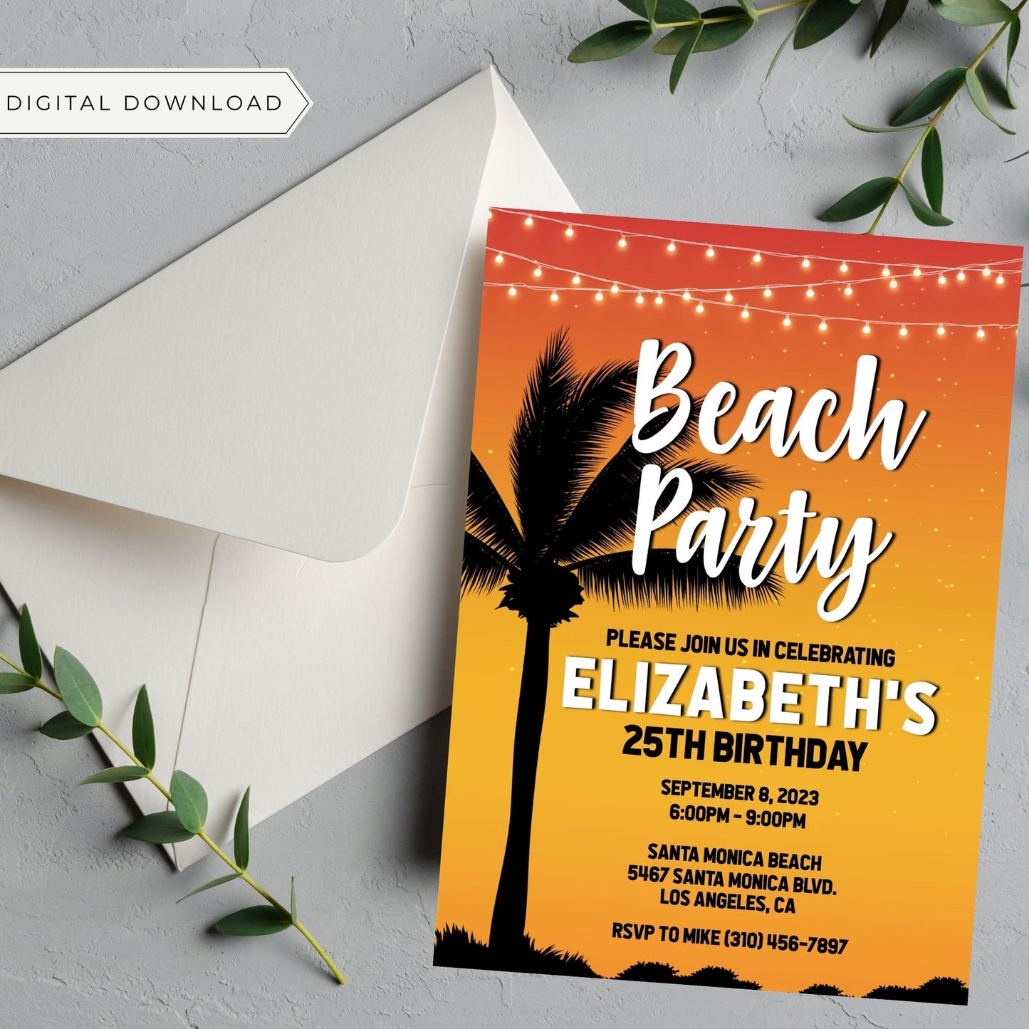 Sunset Beach Party Birthday Invitation Template