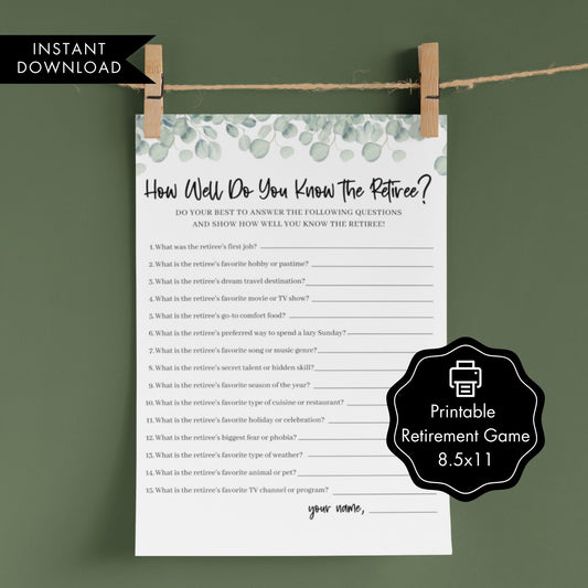 How Well Do You Know the Retiree Game Printable