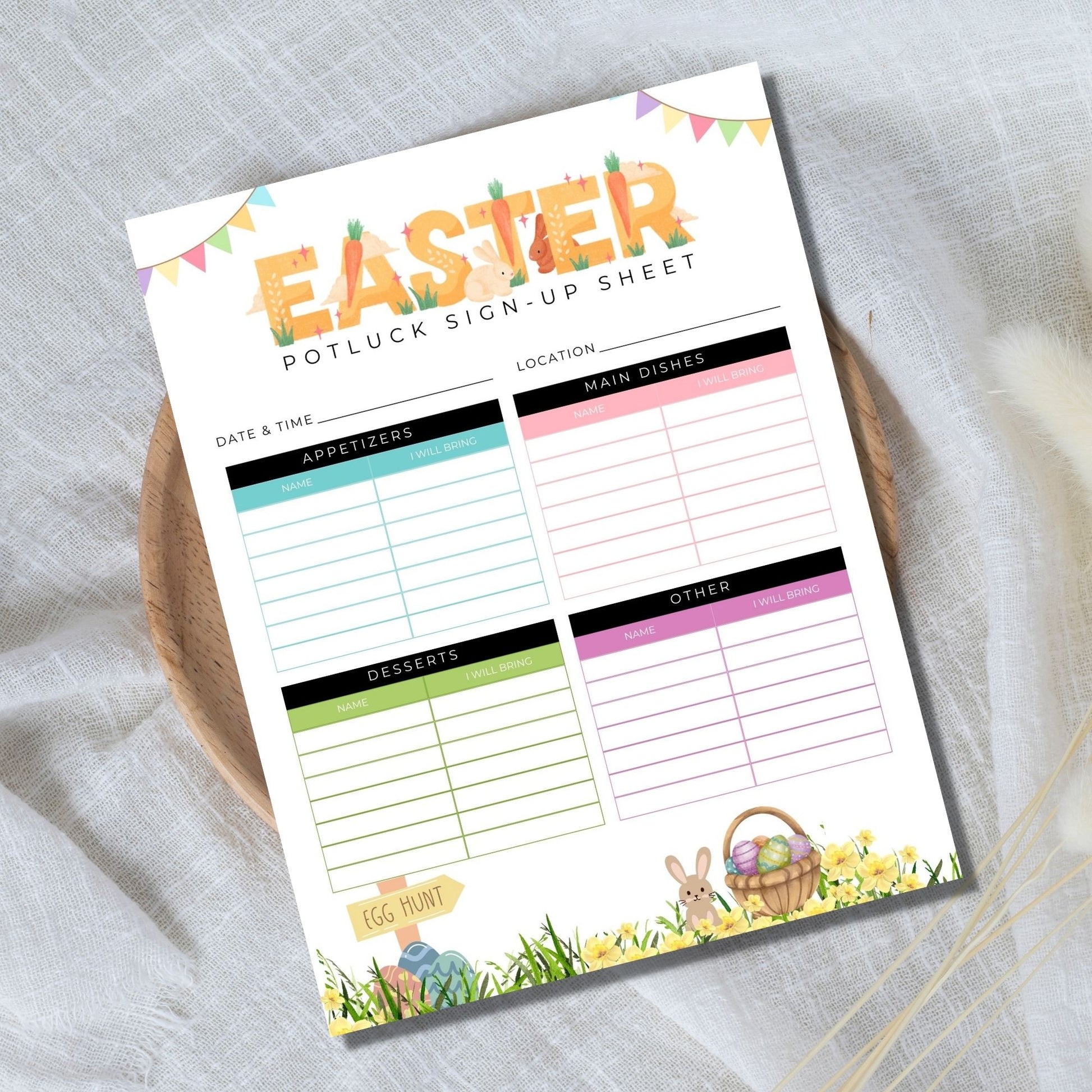 Easter Party Potluck Sign Up Sheet