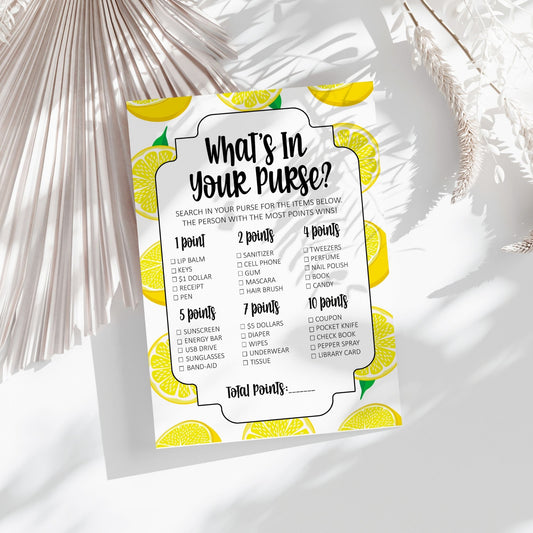 What's in Your Purse Bridal Shower Game | Lemon-Themed Main Squeeze Party Activity | Fun & Interactive Printable Game | Instant Download & Play