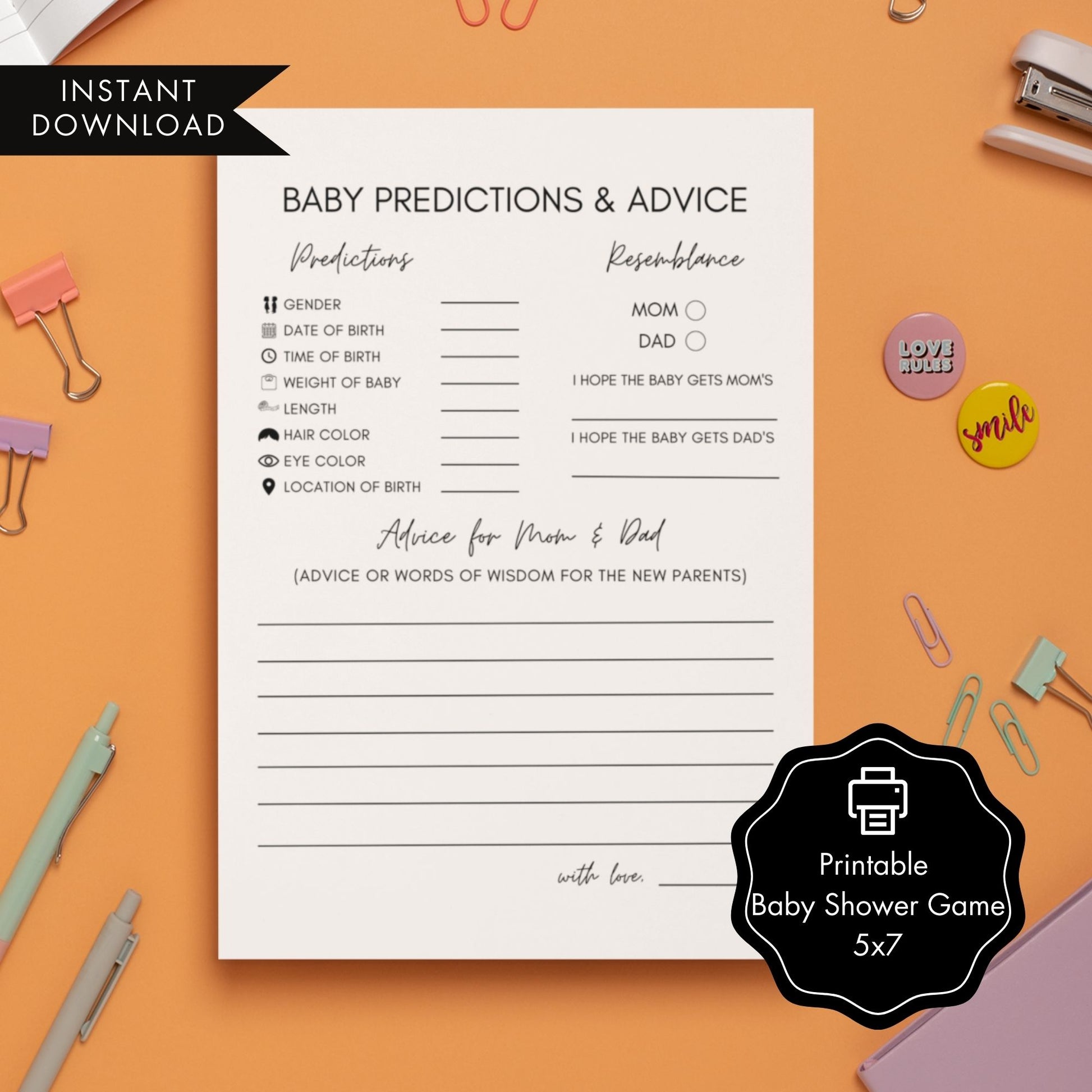 Baby Predictions and Advice Cards Printable