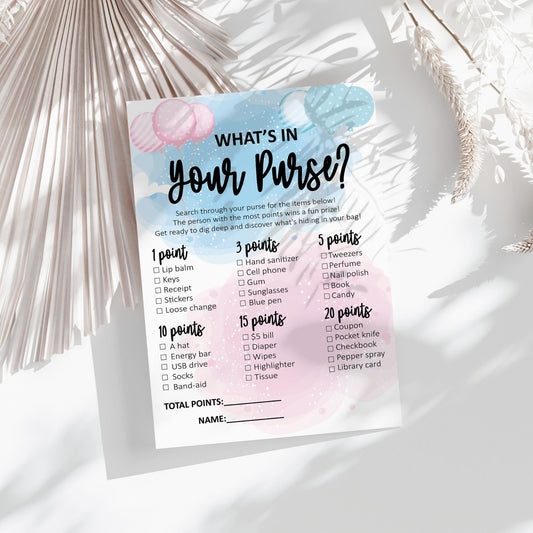 What's in Your Purse Gender Reveal Party Game Printable - Fun, Interactive Activity for Gender Reveal Celebrations, Instant Download