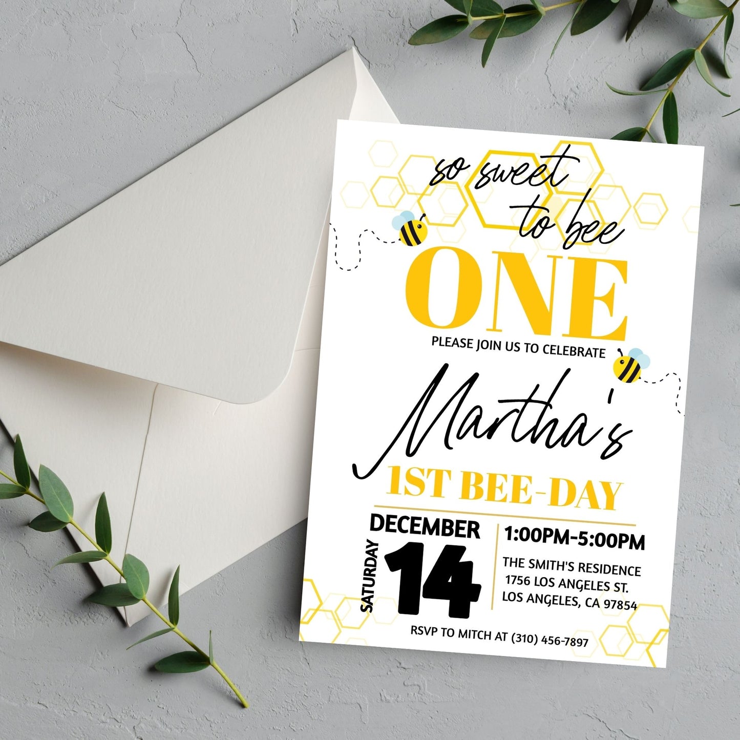 So Sweet to bee One First Birthday Invitation Template