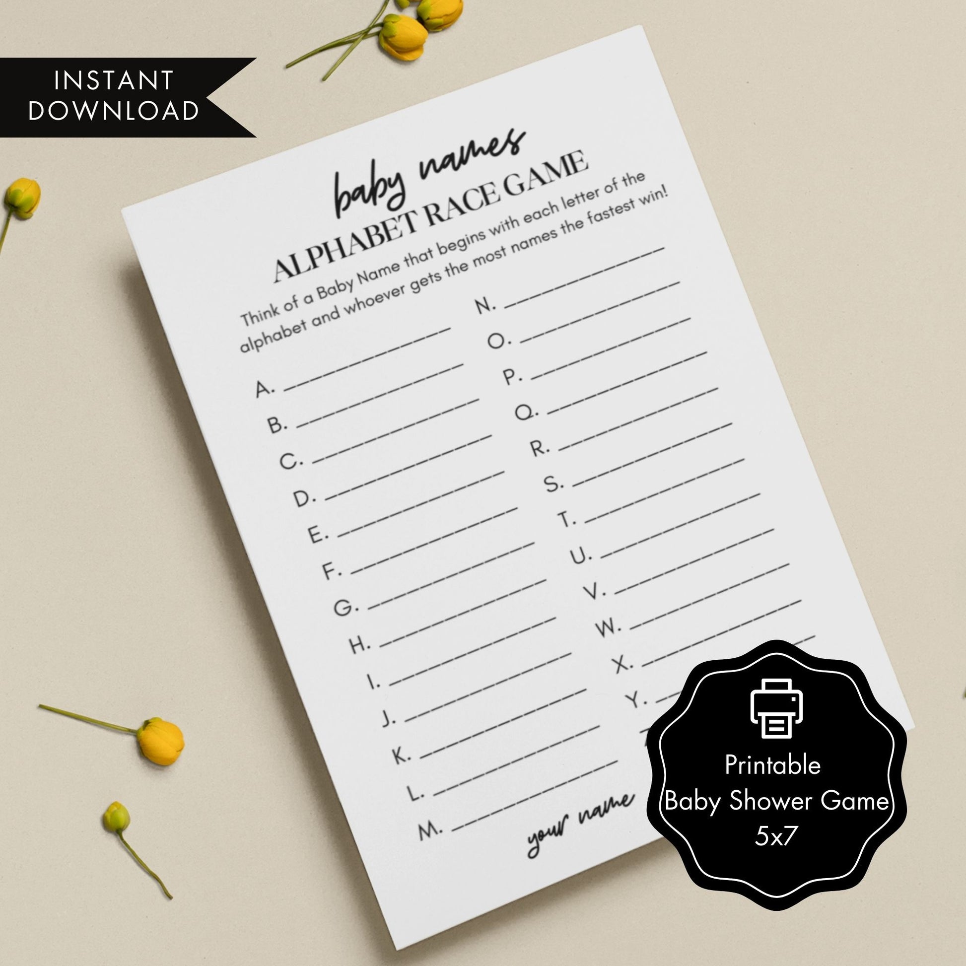Baby Shower Printable Games - Alphabet Race Game 5x7
