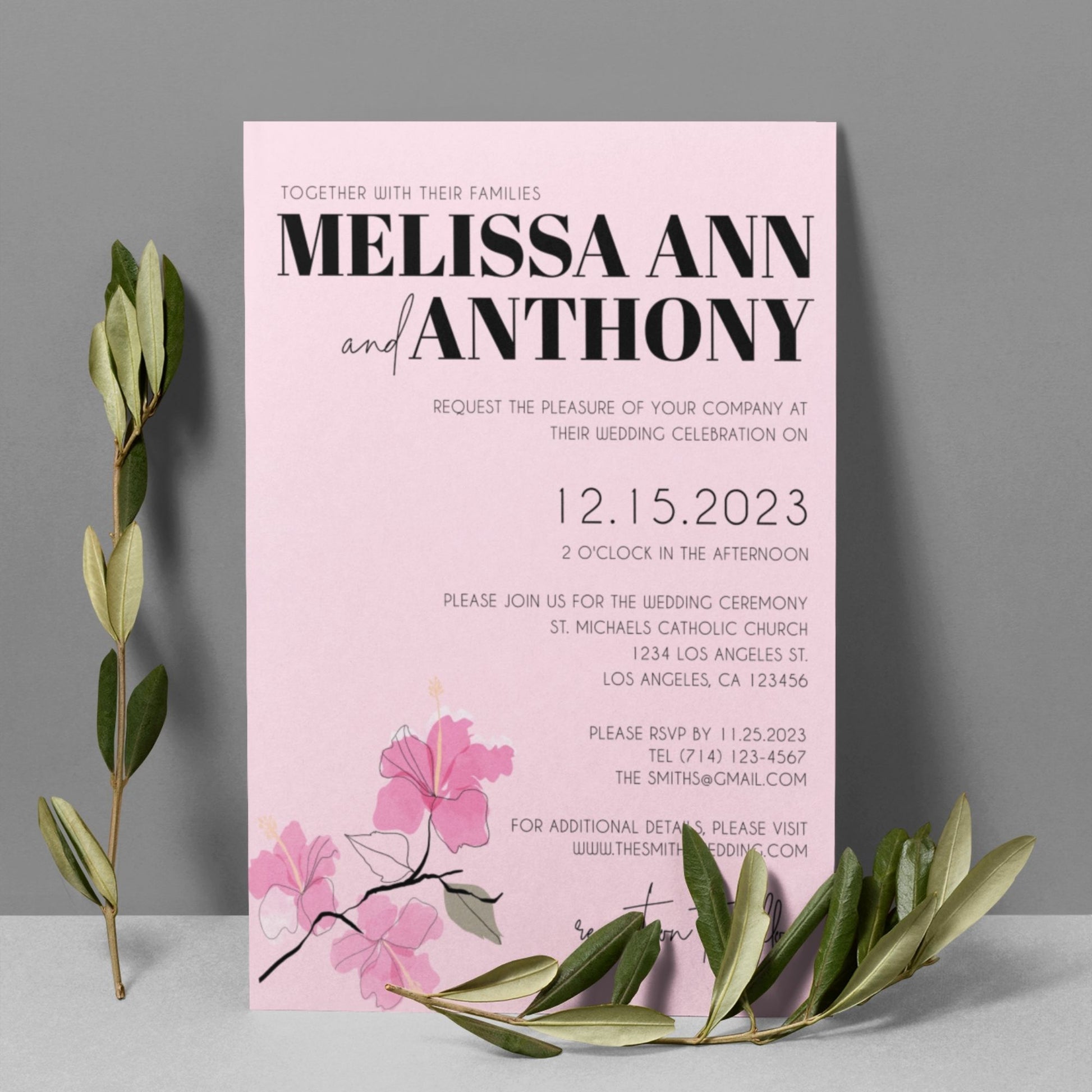 Pink Floral Wedding Invitation Template 