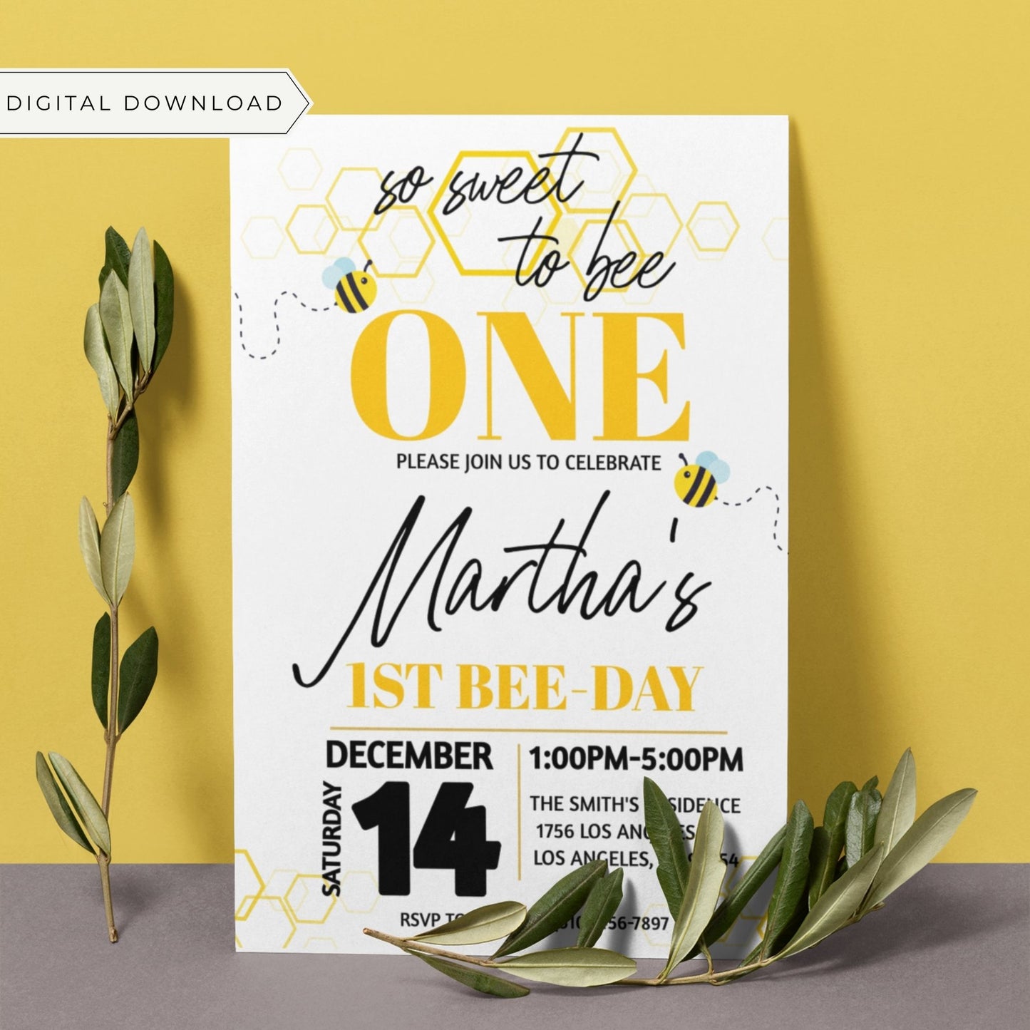 So Sweet to bee One First Birthday Invitation Template