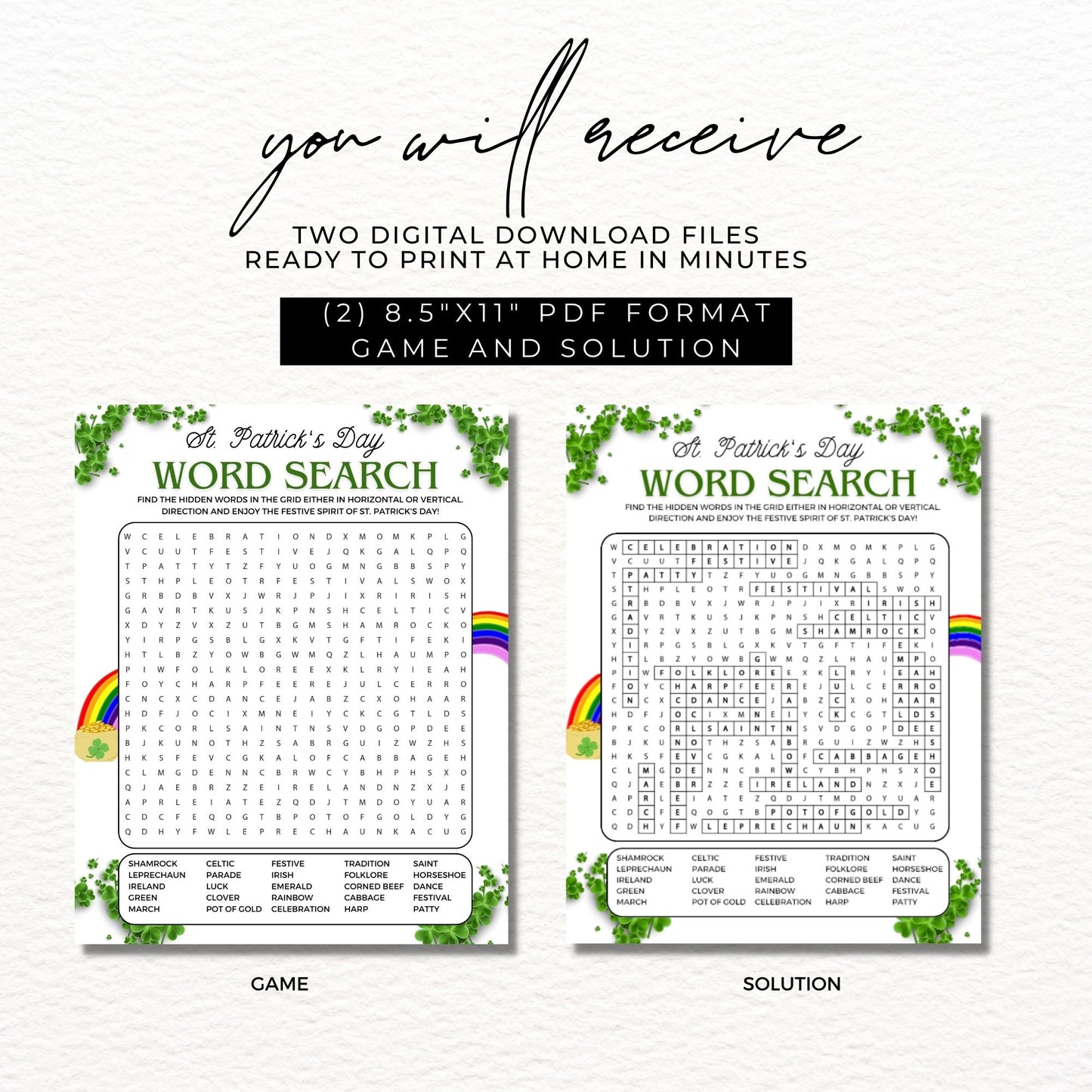St. Patrick's Day Word Search Puzzle Game