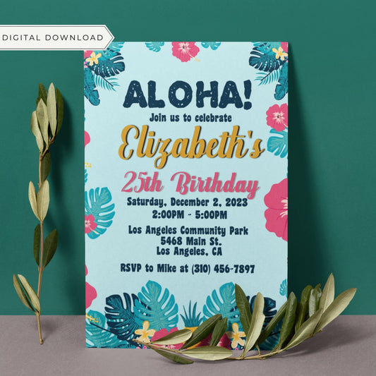 Birthday Invitation Template - Polynesian Floral Theme