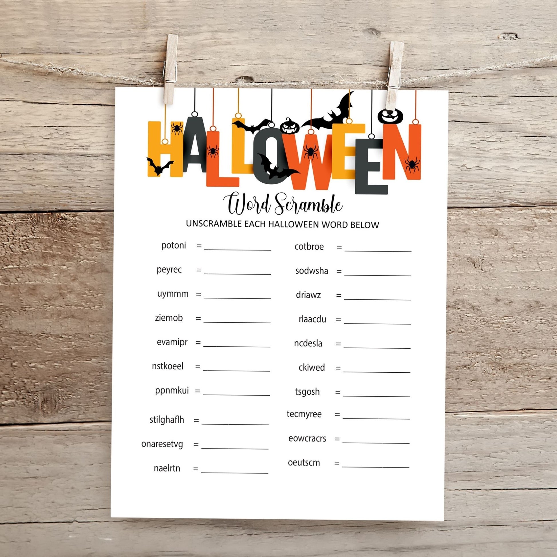 Halloween Word Scramble Game – Fun Halloween Party Activity – Printable Instant Download – Family Halloween Game