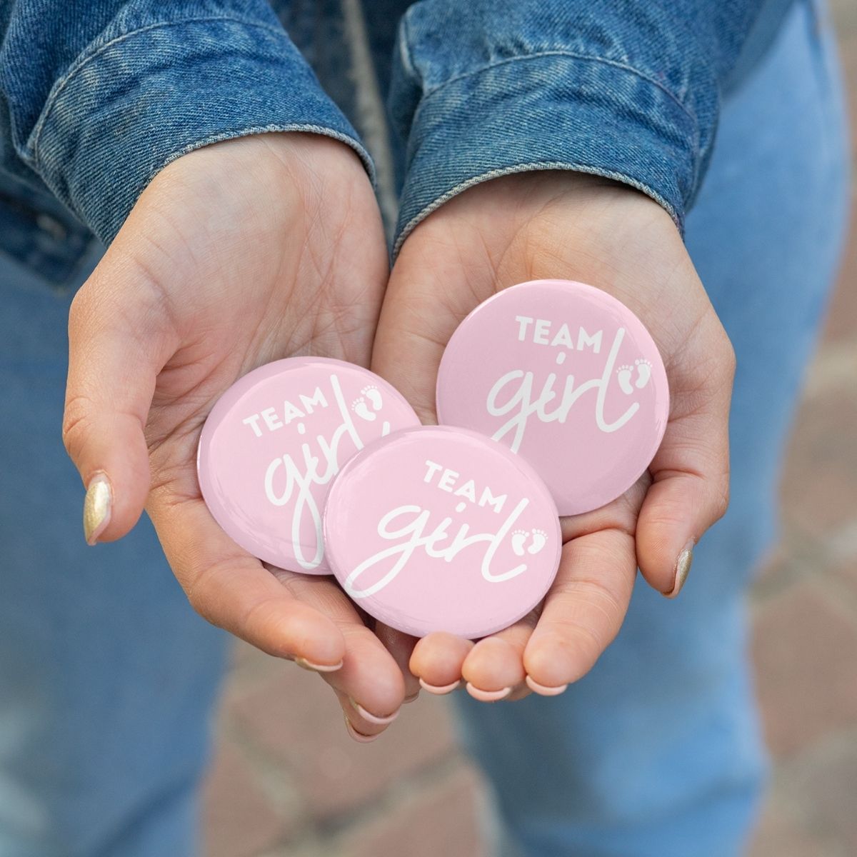 Team Girl Baby Shower Pin Back Button 2.25"