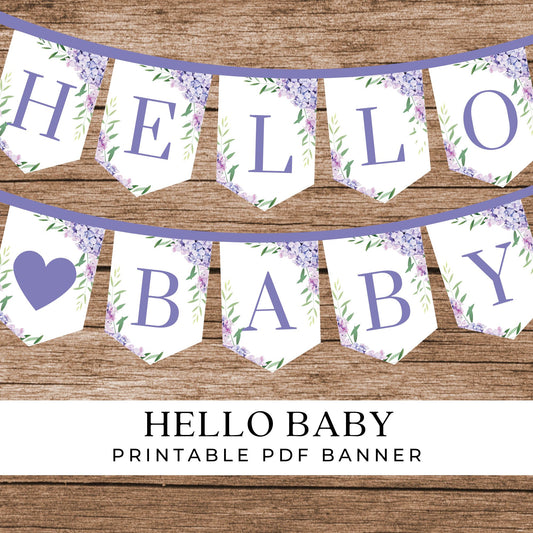 Hydrangea Flowers Hello Baby Printable Baby Shower Banner