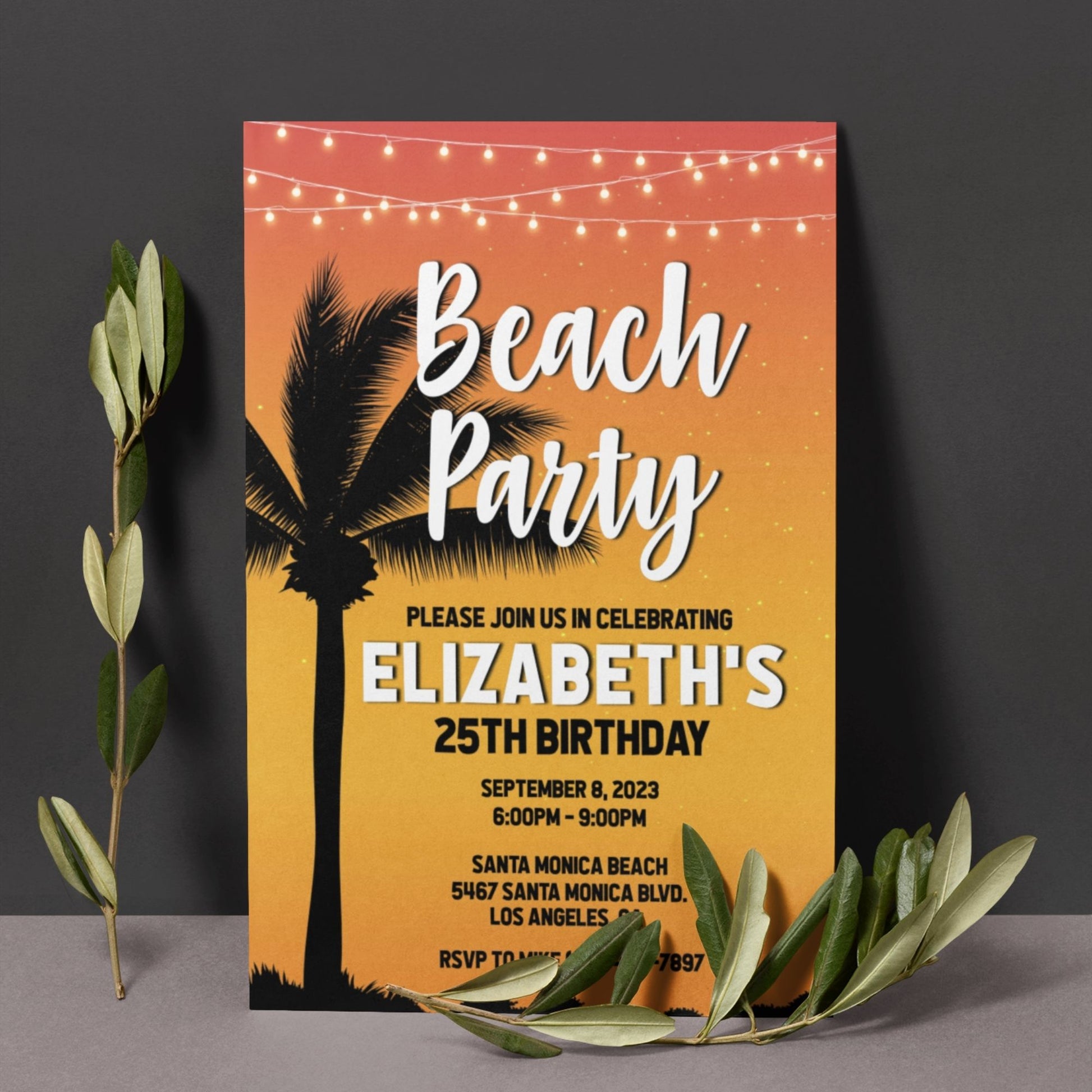 Sunset Beach Party Birthday Invitation Template