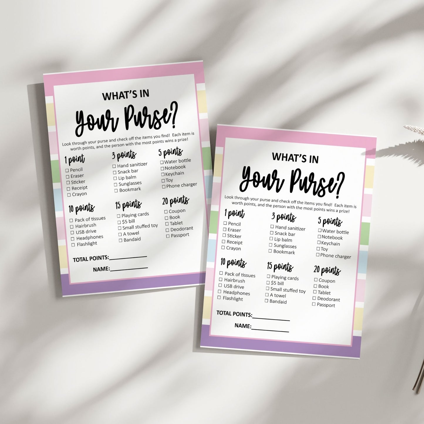 Pastel What's in Your Purse Baby Shower Game 5x7 Printable - Fun, Interactive Baby Shower Activity - Instant Download for Baby Shower Entertainment