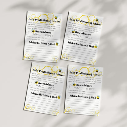 Baby Shower Prediction Cards, Bumble Bee Baby Advice Template, Printable Baby Game, Gender Neutral Baby Shower, Digital Download