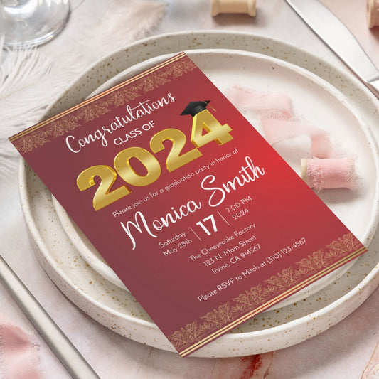 Class of 2024 Graduation Invitation Template - Gold and Maroon