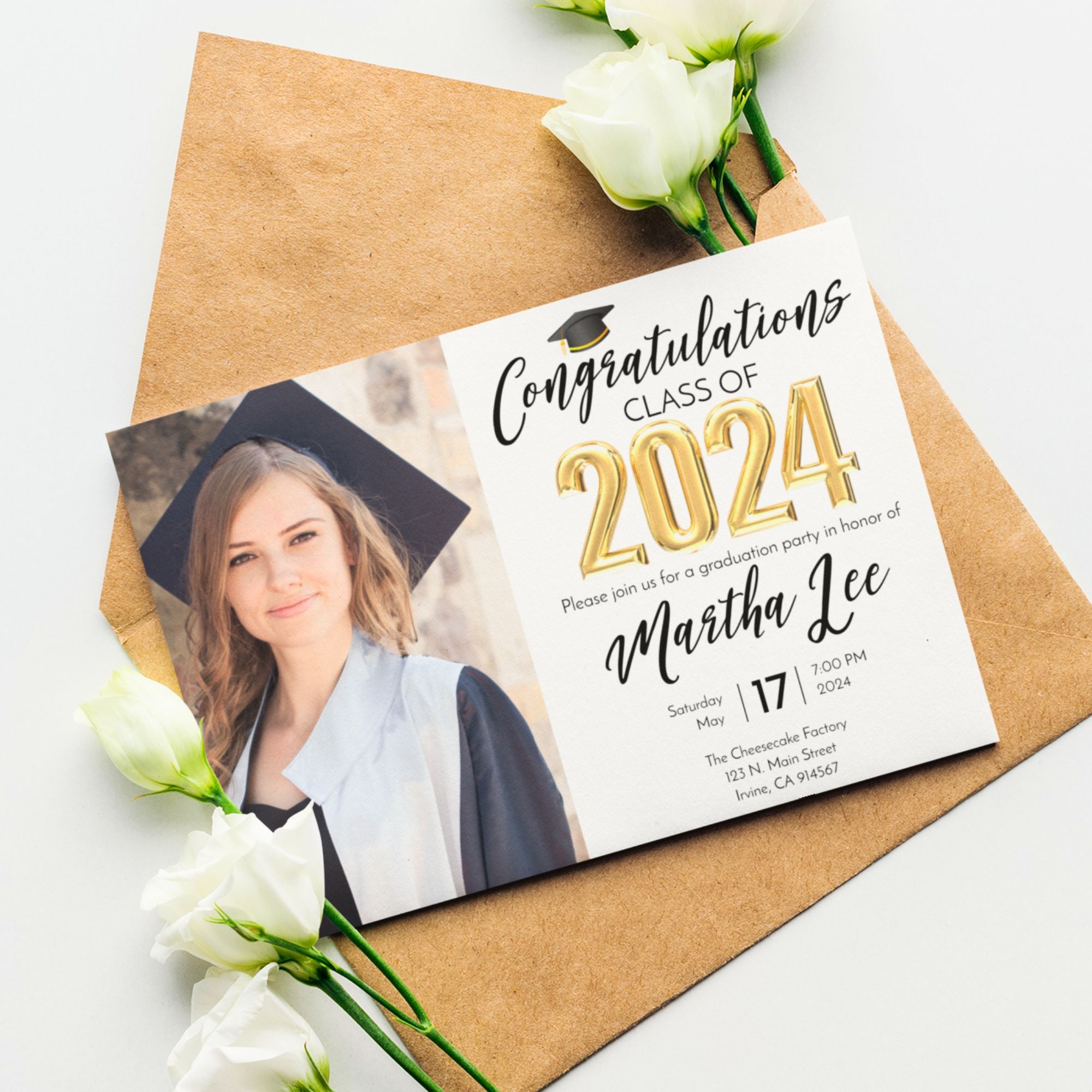 Class of 2024 Graduation Invitation Template - Gold and Black – Droo & Aya