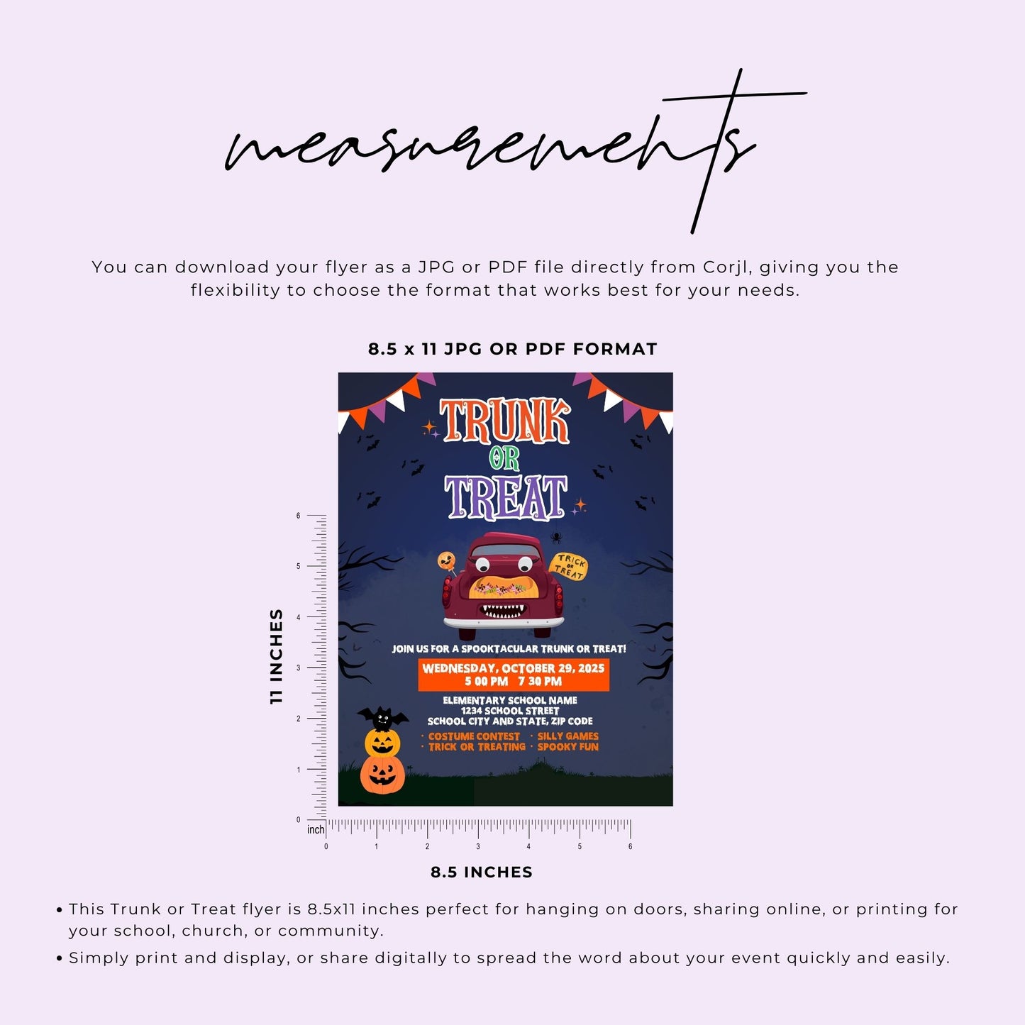 Trunk or Treat Flyer Template, 8.5x11 Editable Halloween Flyer, Instant Download Corjl Template, Printable Halloween Party Sign for School