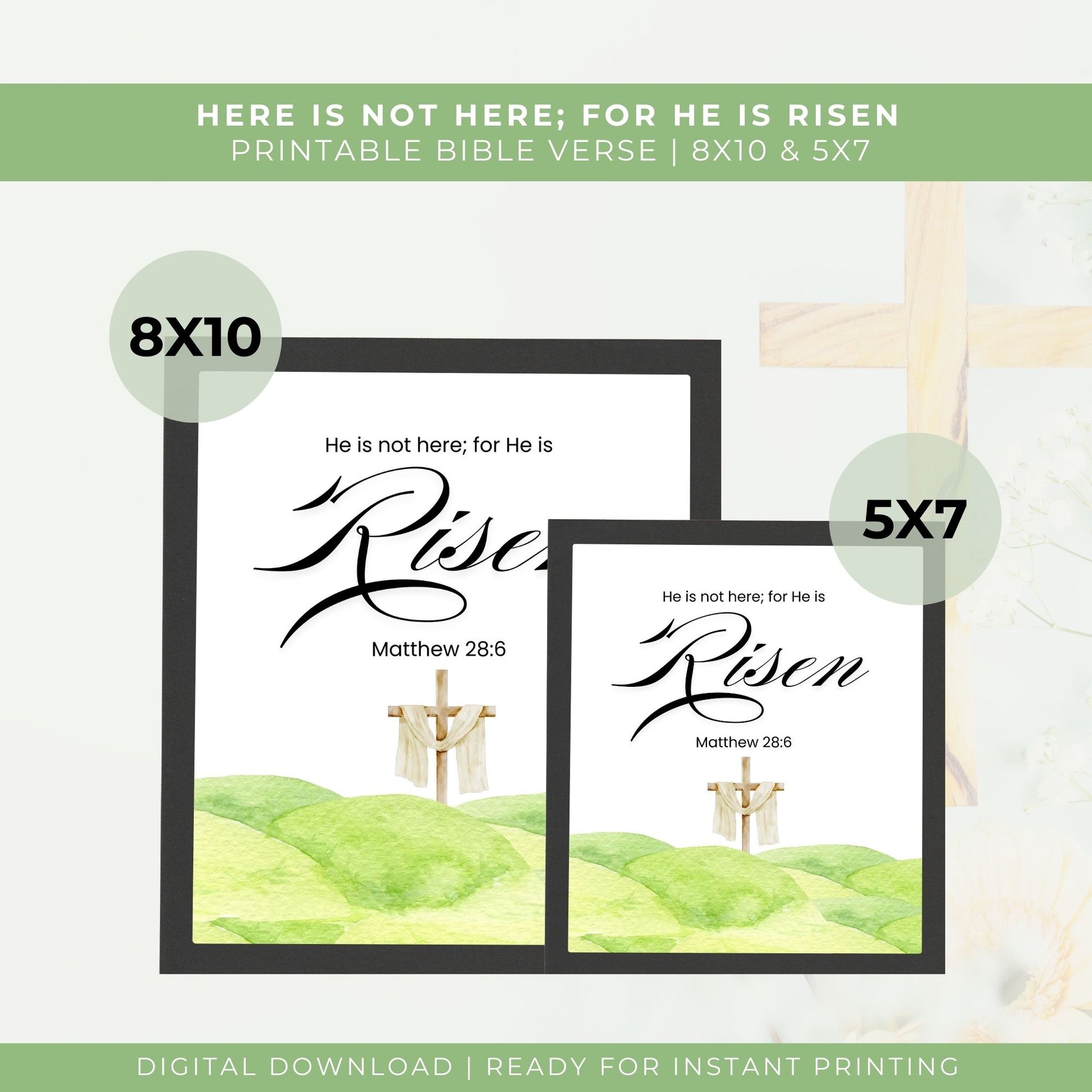 He Is Not Here, He Is Risen - Easter Printable Scripture Art | Christian Wall Decor | Digital Download 8x10 & 5x7 Files