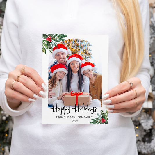 Happy Holidays 2024 Photo Card | Editable Christmas Card Template | Custom Family Holiday Card | Printable 5x7 in Corjl