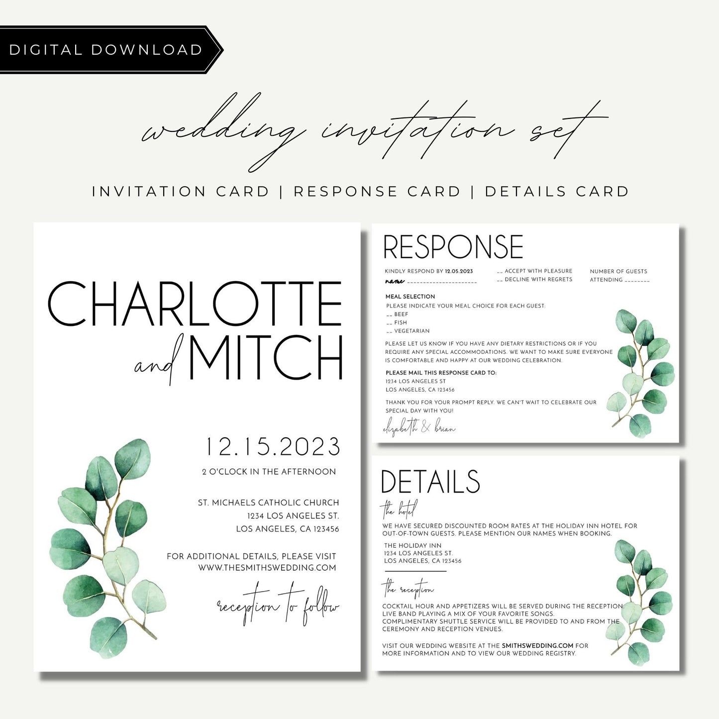 Wedding Invitation Set Template - Eucalyptus