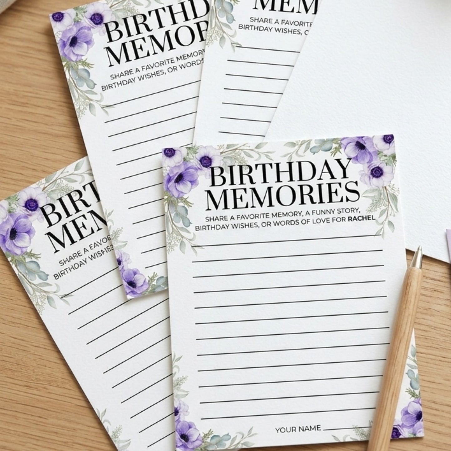 Purple Floral Memory Lane Sign & Birthday Memory Cards | Printed or Digital Download