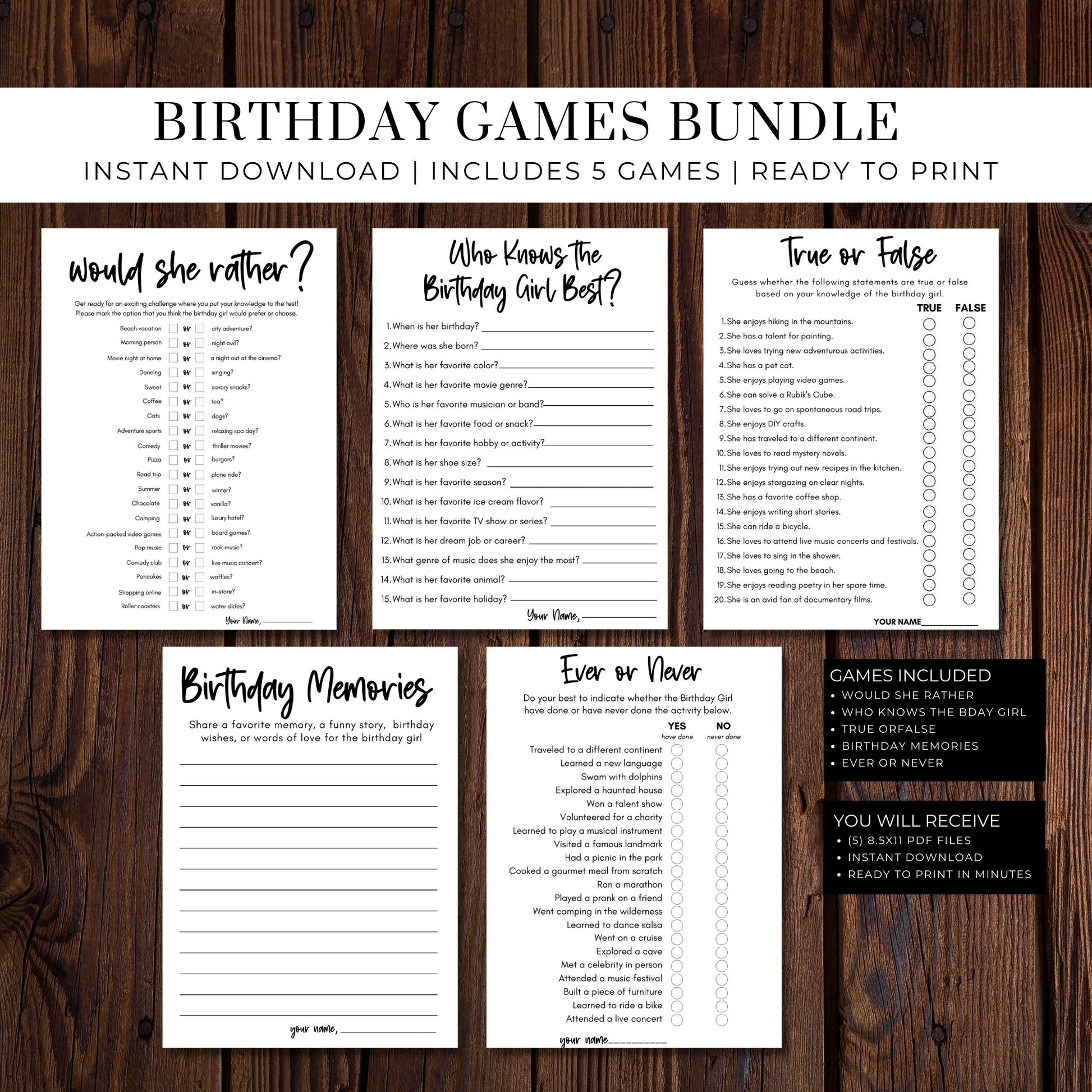 Birthday Games Bundle Printable