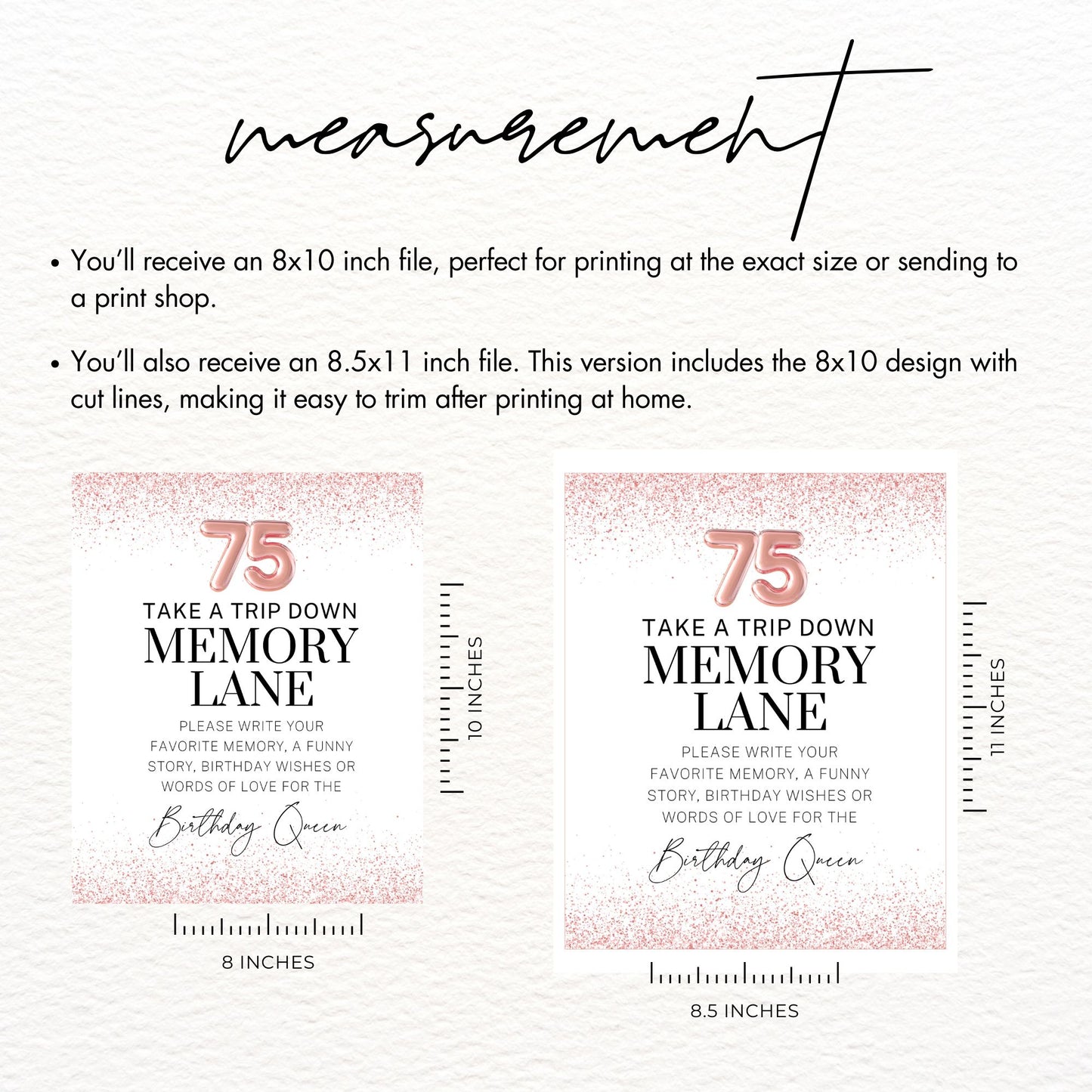 75th Birthday Memory Lane Sign in Rose Gold