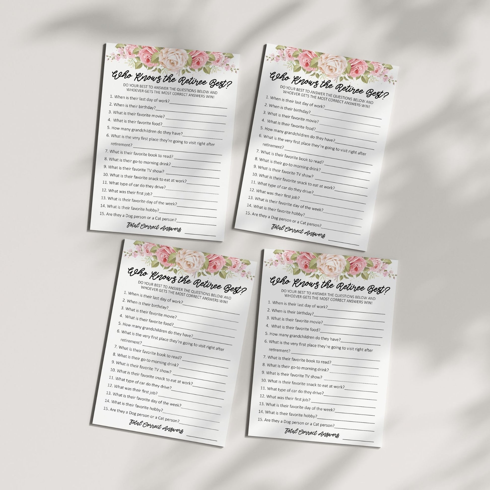 Who Knows the Retiree Best? Printable Retirement Party Game | Fun Trivia Quiz for Guests | Instant Download 5x7