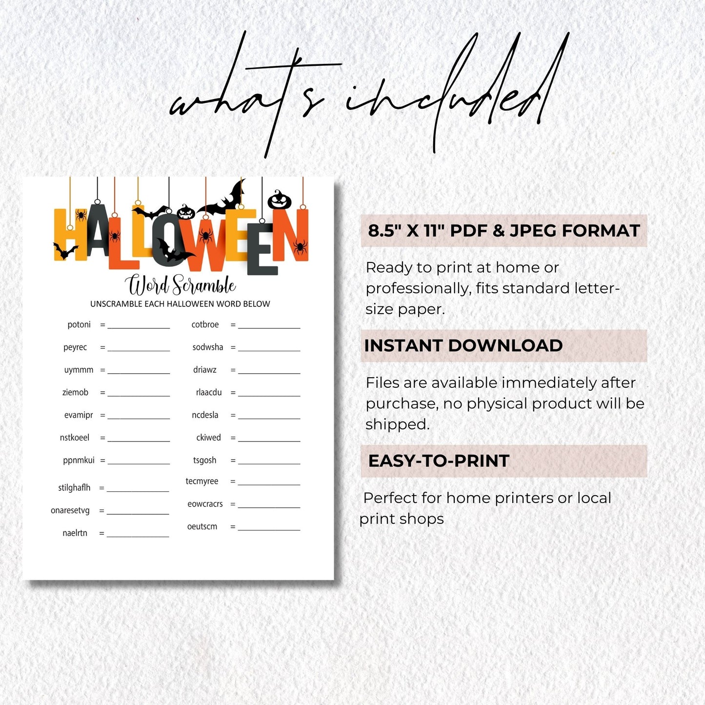 Halloween Party Game Word Scramble Printable