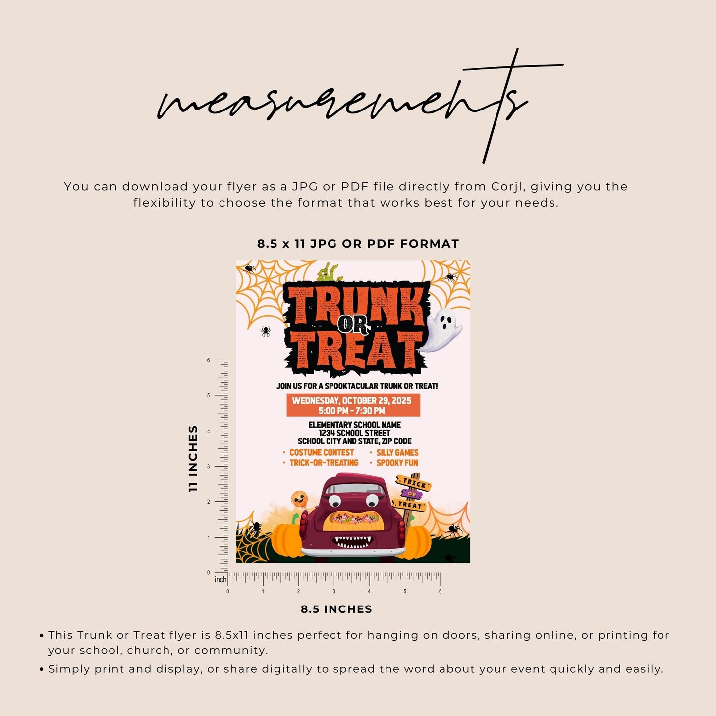 Editable Trunk or Treat Poster, Halloween Event Flyer 8.5x11, Printable Church Fall Festival Sign, Corjl Template Instant Download