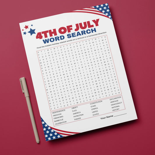 4th of July Word Search Printable Game for Adults and Kids Patriotic Activity PDF July Fourth Office School Party Instant Download