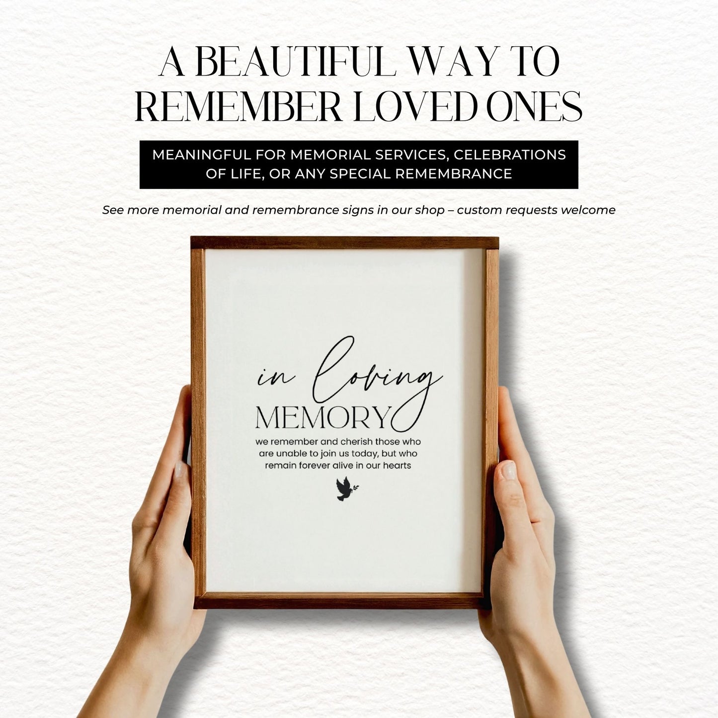 In Loving Memory printable sign for memorial service, celebration of life, or remembrance ceremony. Elegant black and white digital download, easy to print at home or copy shop. Perfect tribute sign to honor loved ones