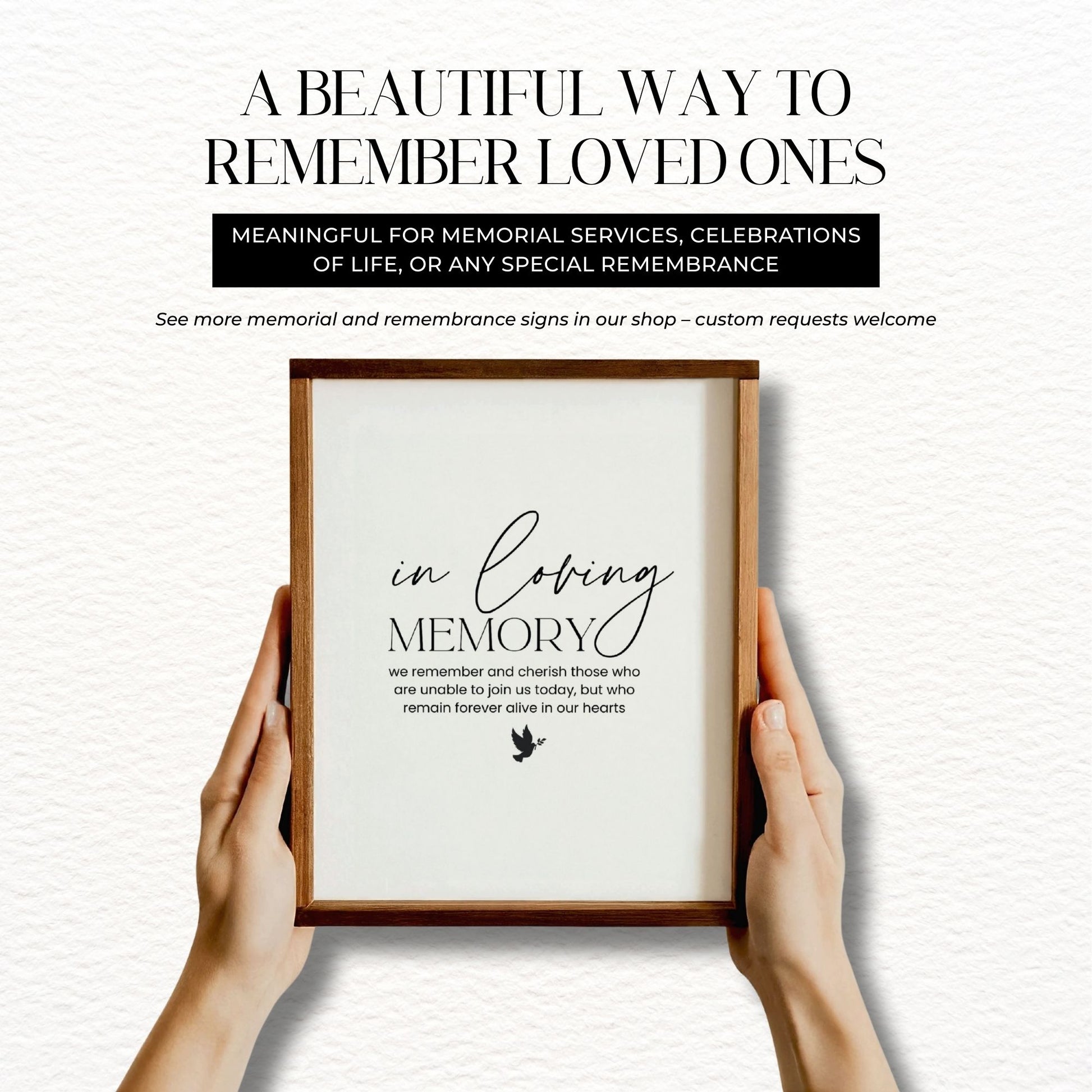 In Loving Memory printable sign for memorial service, celebration of life, or remembrance ceremony. Elegant black and white digital download, easy to print at home or copy shop. Perfect tribute sign to honor loved ones