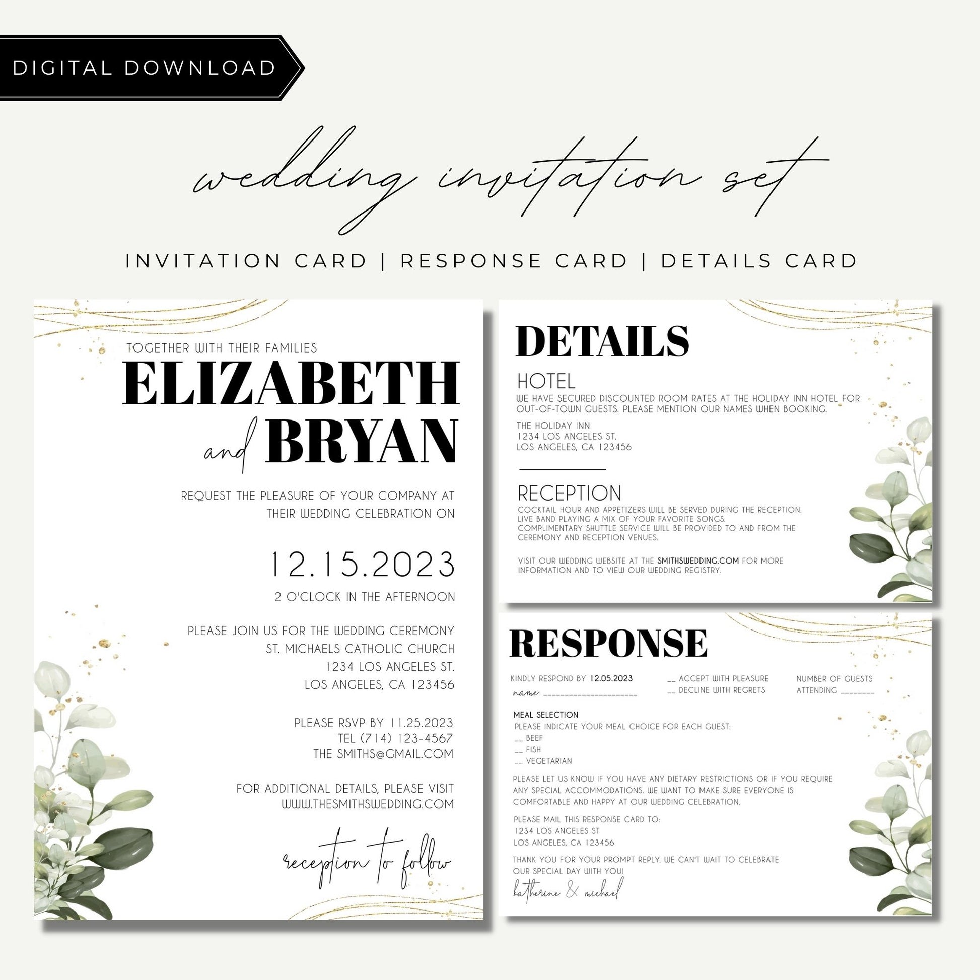 Eucalyptus Wedding Invitation Suite Template
