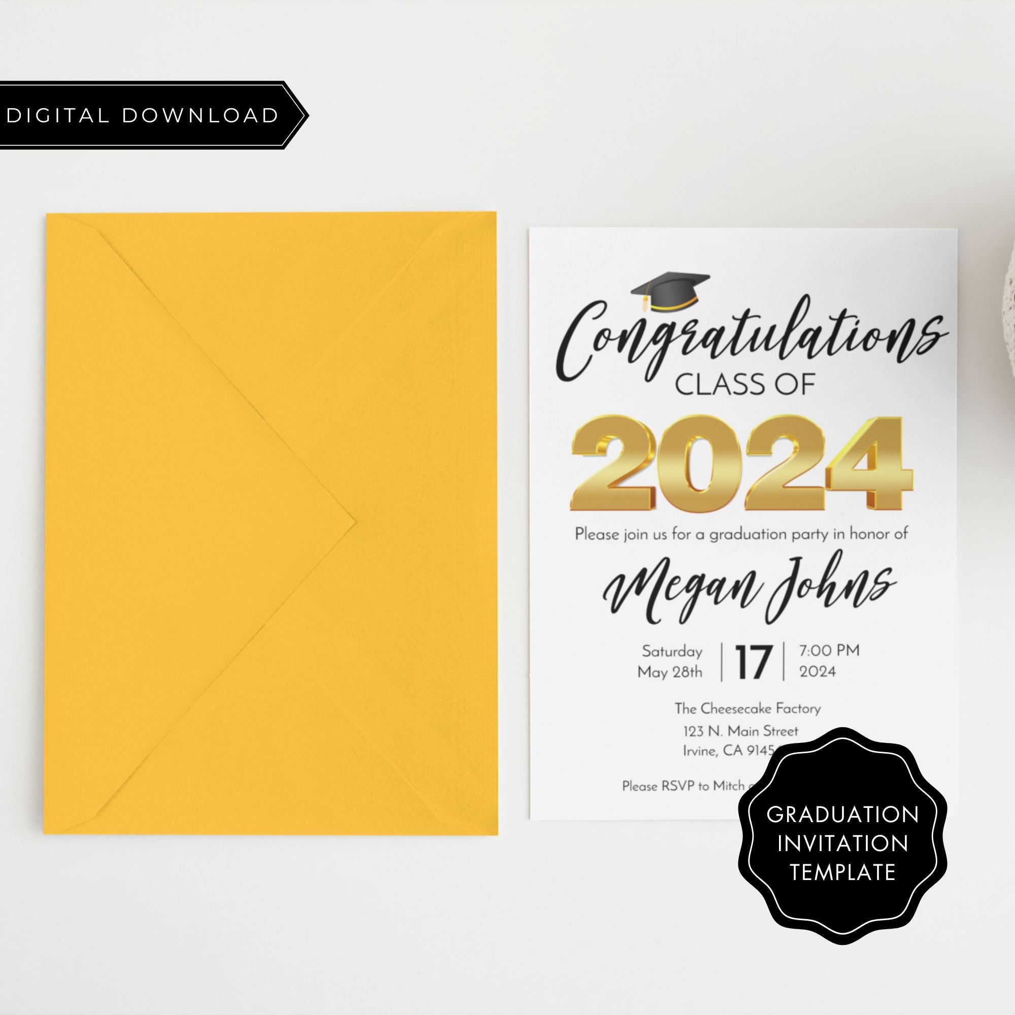 Class of 2024 Graduation Invitation Template - Gold and Black – Droo & Aya