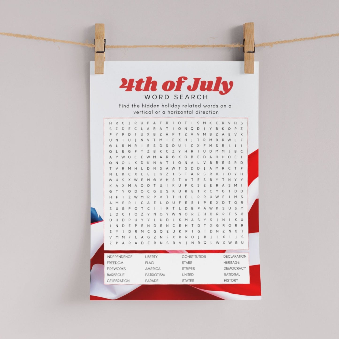 4th of July Word Search PDF