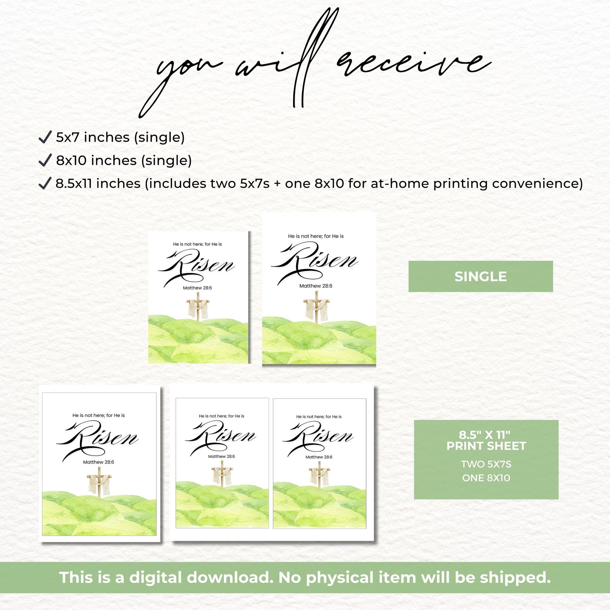 He Is Not Here, He Is Risen - Easter Printable Scripture Art | Christian Wall Decor | Digital Download 8x10 & 5x7 Files