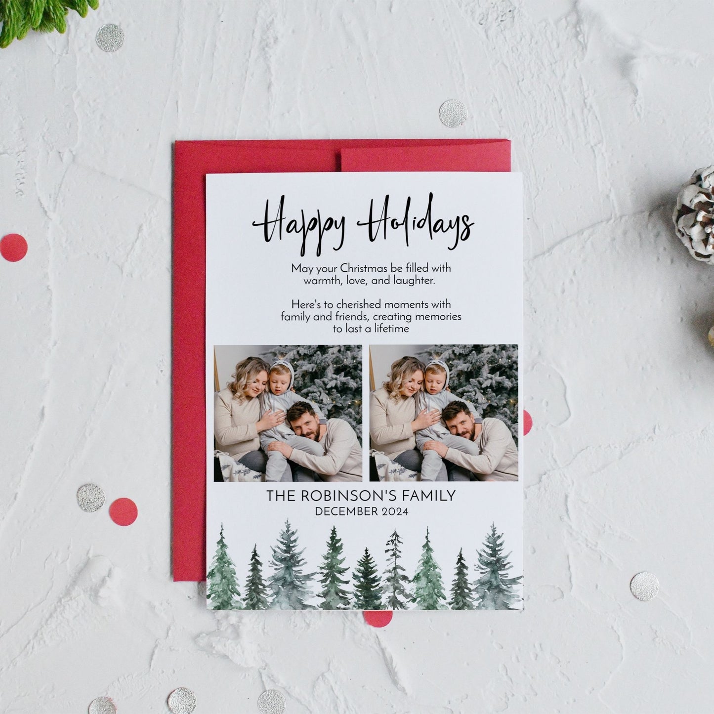 Editable Christmas Photo Card | Happy Holidays 2024 | Custom Family Holiday Card | Printable 5x7 Digital Download in Corjl